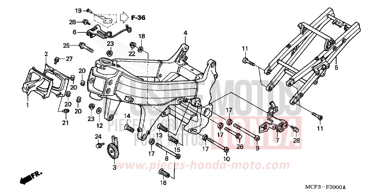 CARROSSERIE DE CHASSIS (VTR1000SPY/1) de VTR1000 SP-1 WINNING RED (R258) 2001